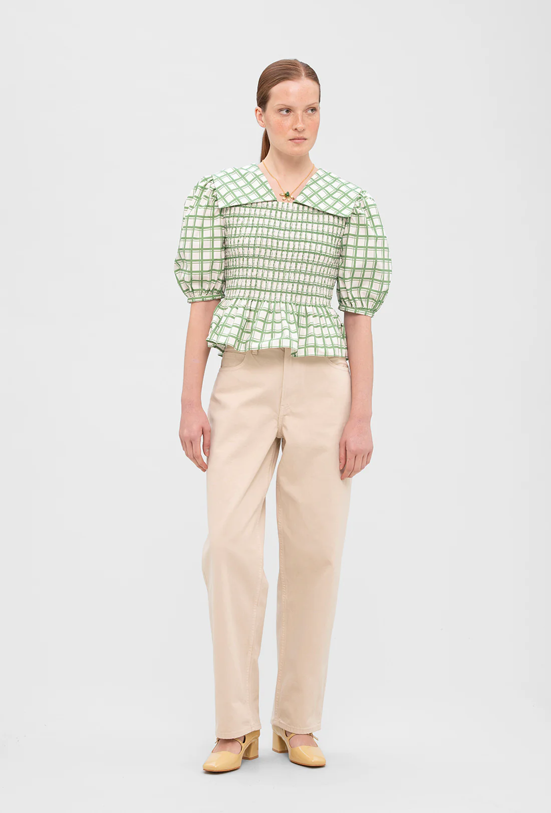 Rowan Blouse - Leaf Green Check - Zimenao
