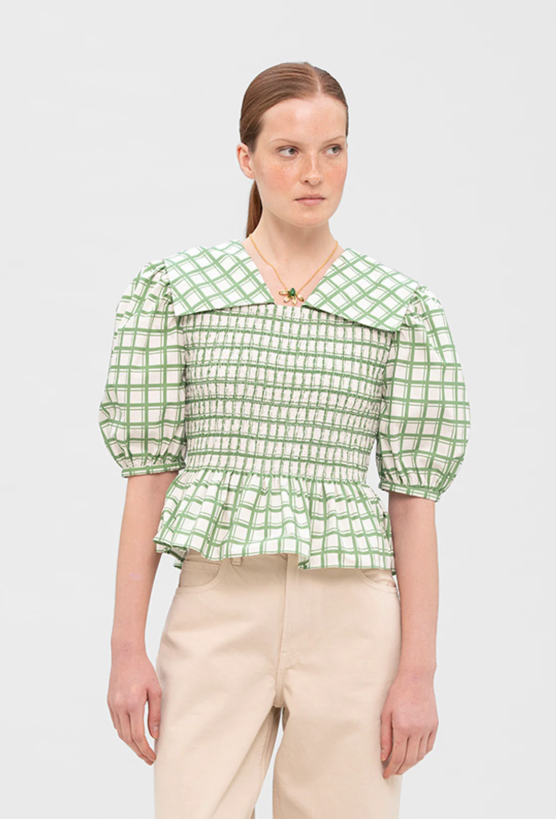 Rowan Blouse - Leaf Green Check - Zimenao